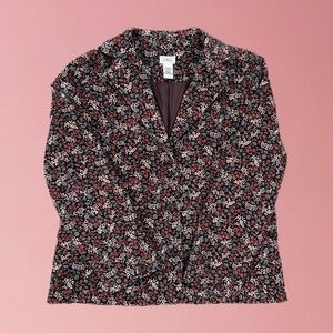 L.L. Bean Brown Floral Print Pinwale Corduroy Blazer size 16 petite